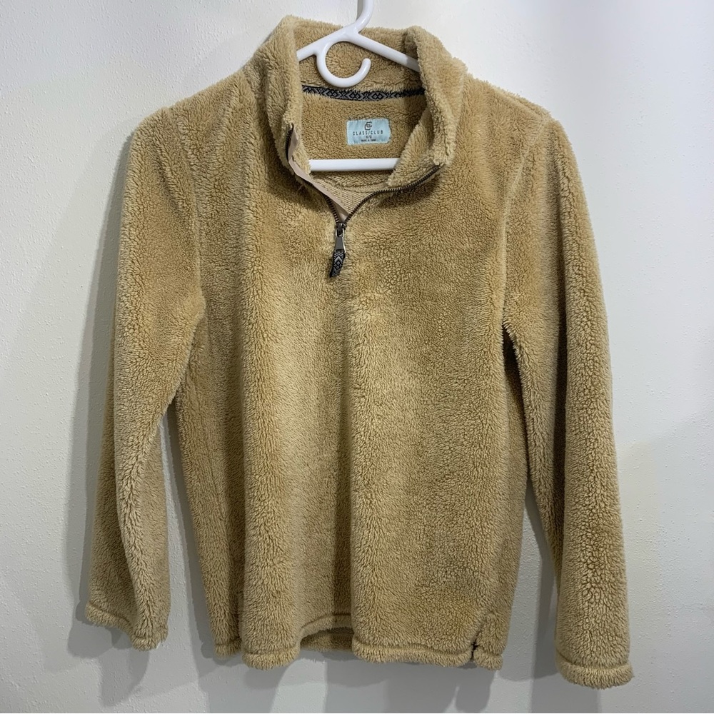 Class Club Boys Sherpa Quarter Zip Pullover in Tan (10-12)